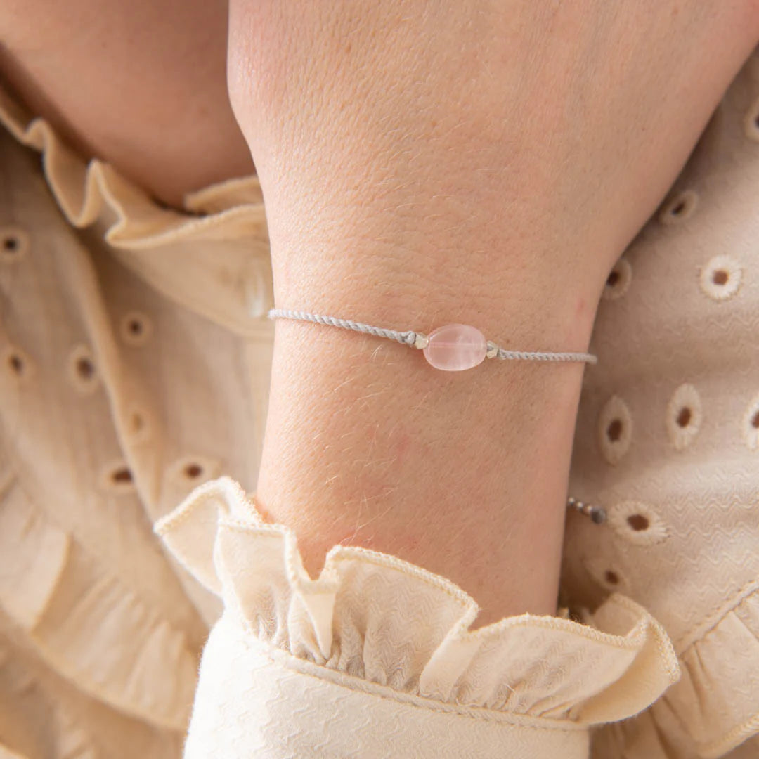 Gemstone Rose Quartz Silver Colored Bracelet