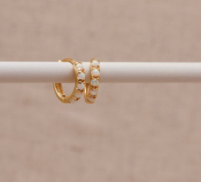 GOLD OPAL HUGGIE HOOPS