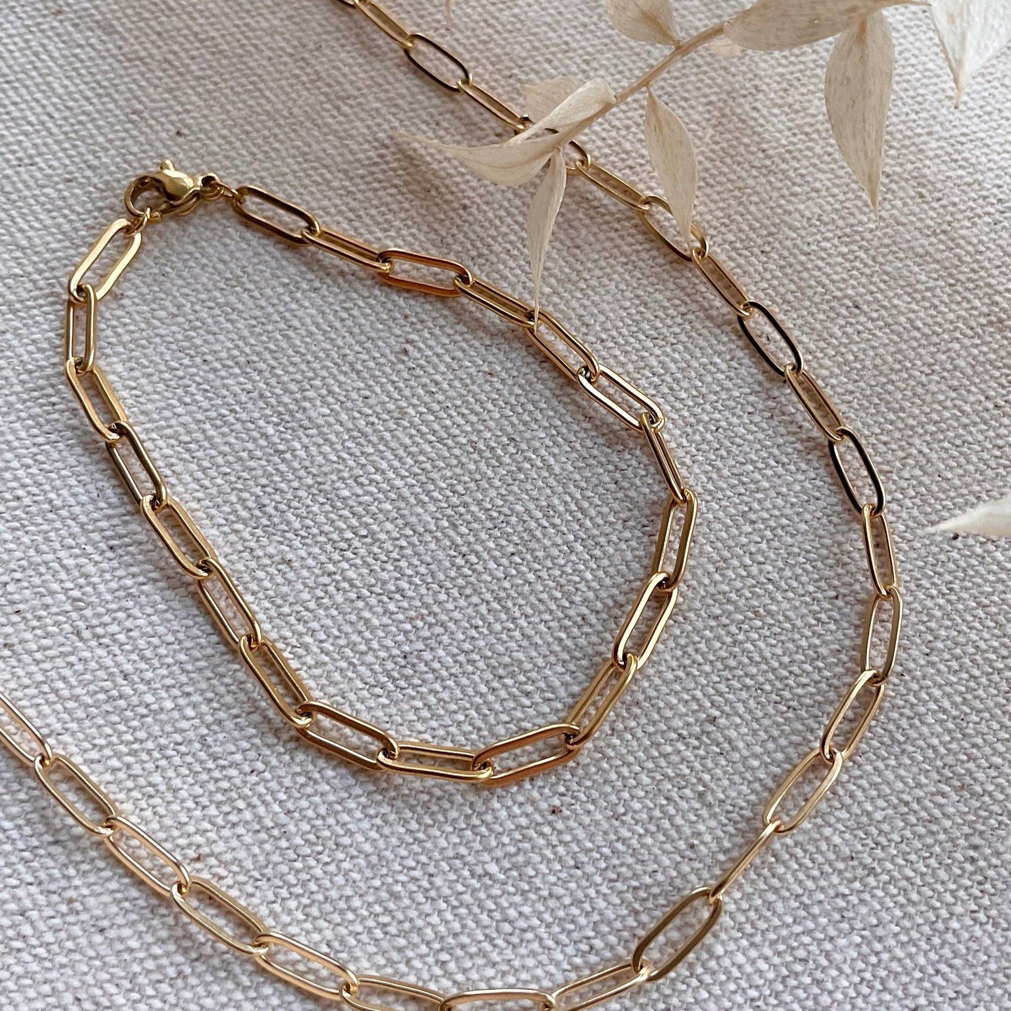 18k GOLD PLATED LONG LINK CHAIN BRACELET - WATERPROOF