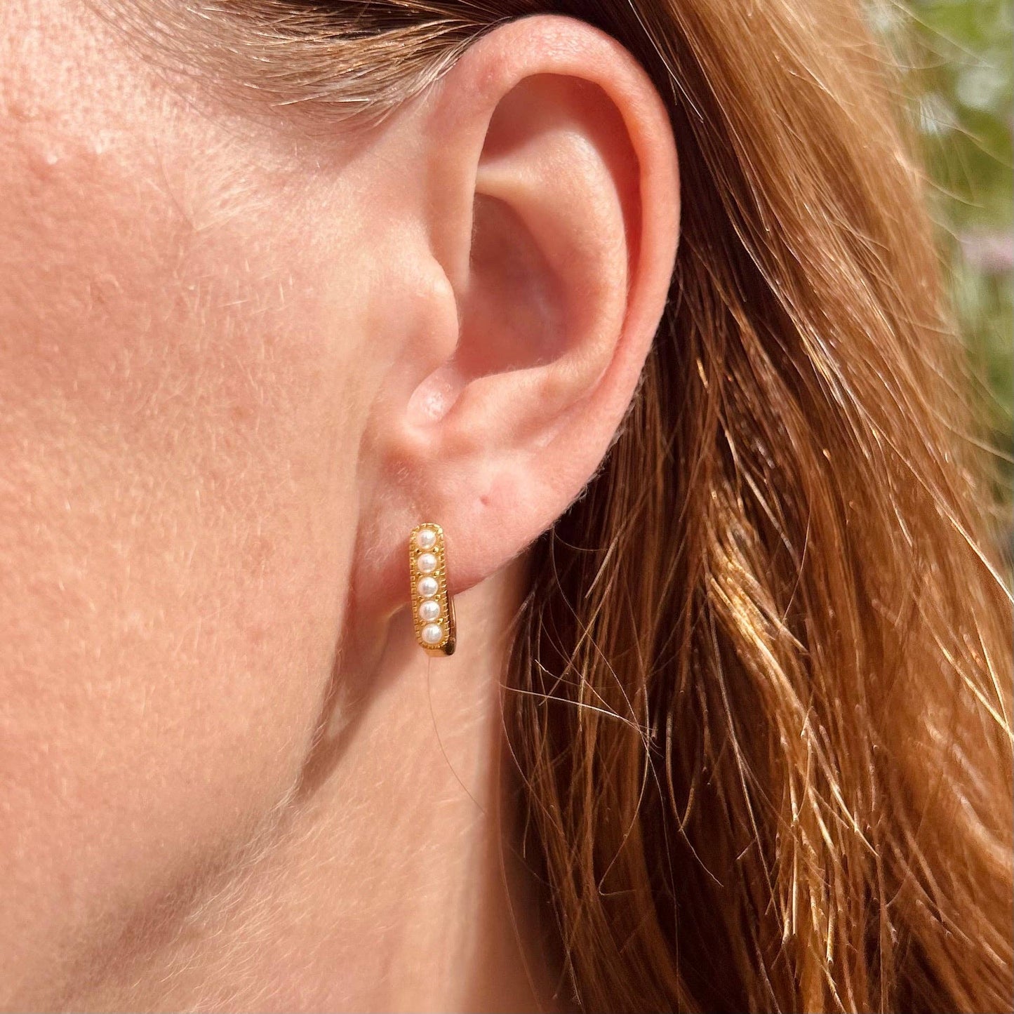 Pearl Huggie Hoops: Silver