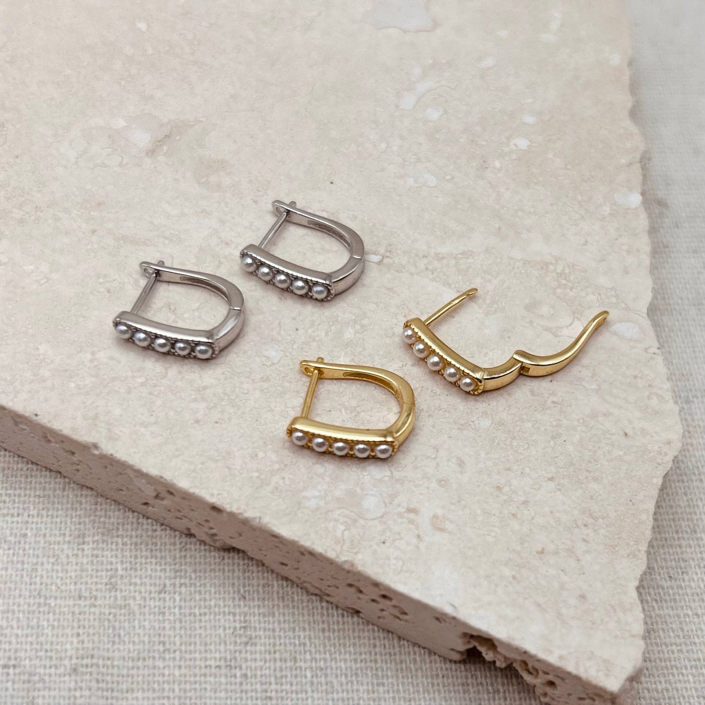 Pearl Huggie Hoops: Silver