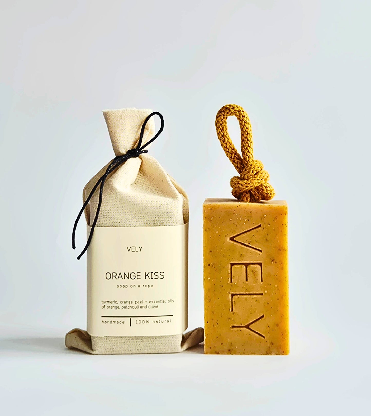 Natural Handmade Soap On A Rope "Orange Kiss"