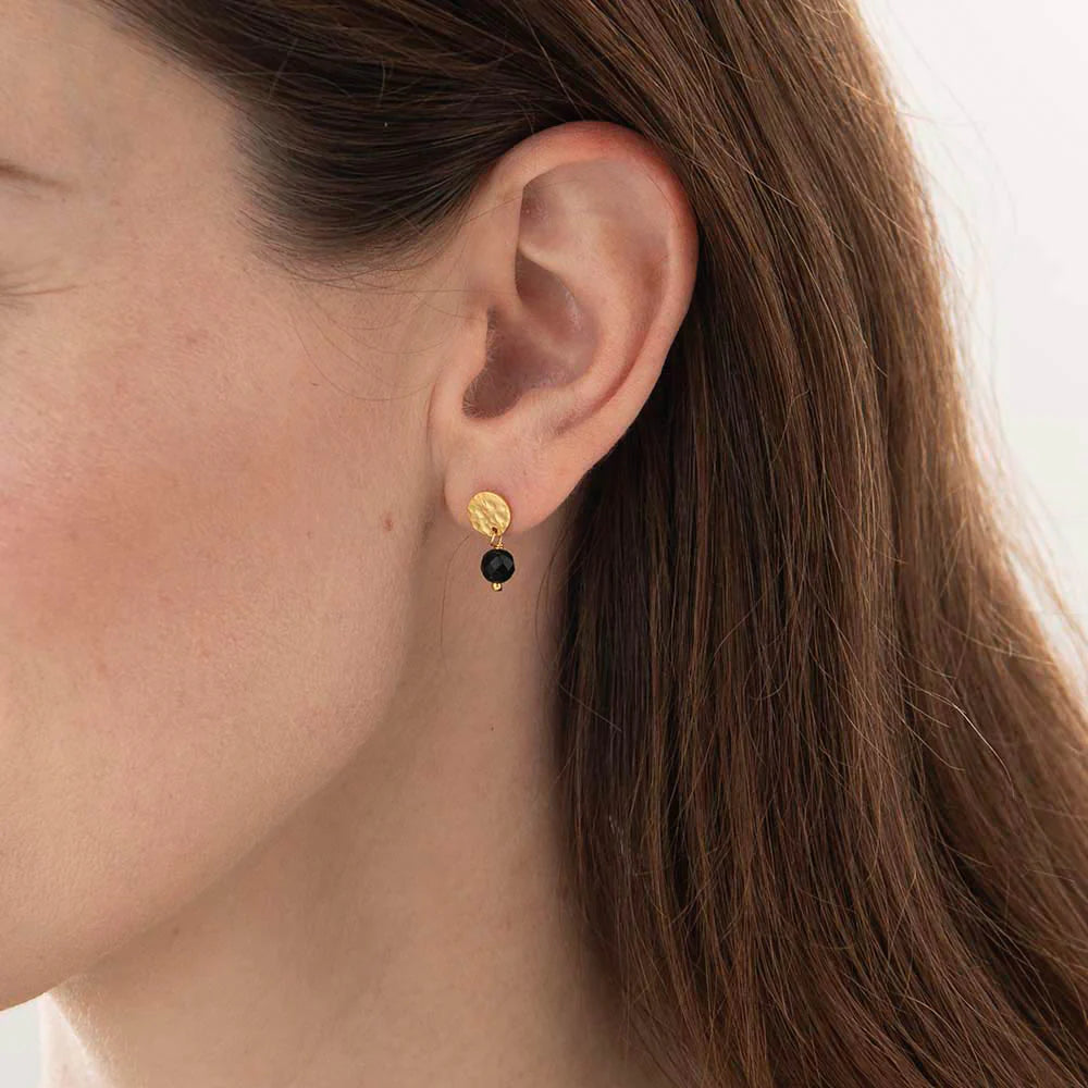 Mini Coin Black Onyx Gold Earrings
