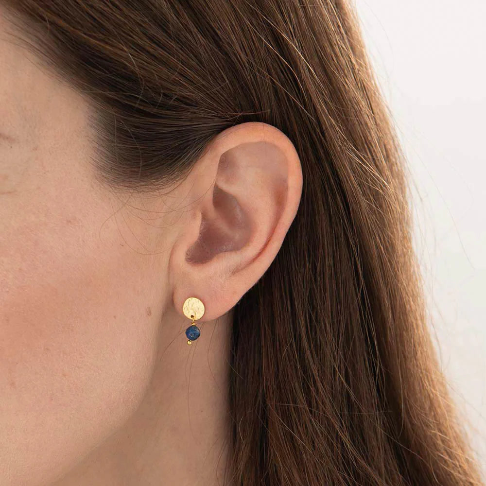 Mini Coin Lapis Lazuli Gold Earrings