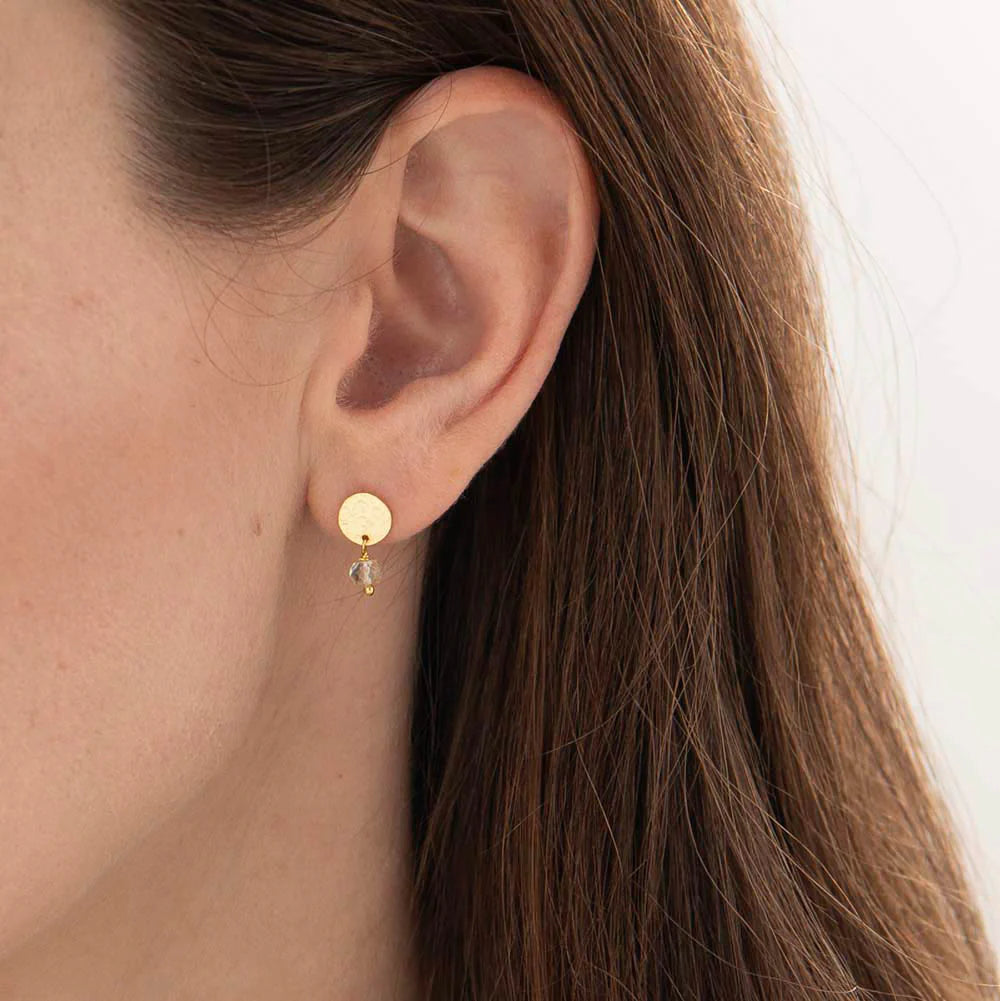 Mini Coin Citrine Gold Earrings