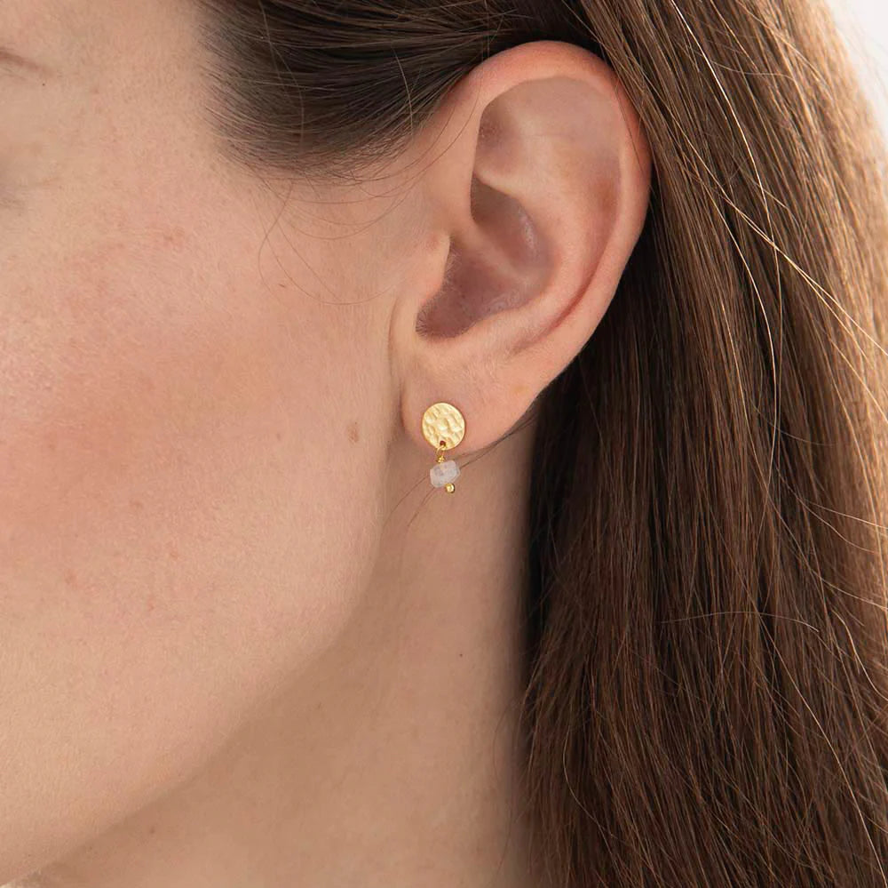 Mini Coin Rose Quartz Gold Earrings