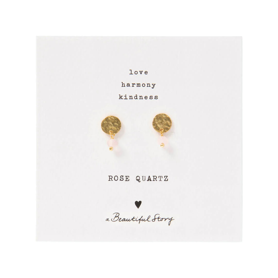 Mini Coin Rose Quartz Gold Earrings