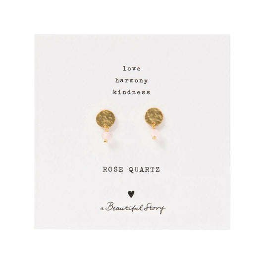 Mini Coin Rose Quartz Gold Earrings