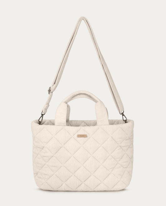 Corduroy shopper bag. Zip close. Handles and shoulder strap. Inner pocket with zip.

Composition: 100% cotton.
Colour: Ecru
The Beach House Boutique, Rock, Cornwall. 