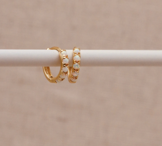 Gold Opal Huggie Hoops