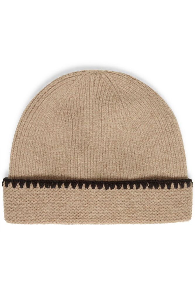 Fitted beanie. 
Colour: Humus Melange
Unisex. 
Knitted. 
Black Trim For Detail. 
The Beach House Boutique, Rock, Cornwall. 
