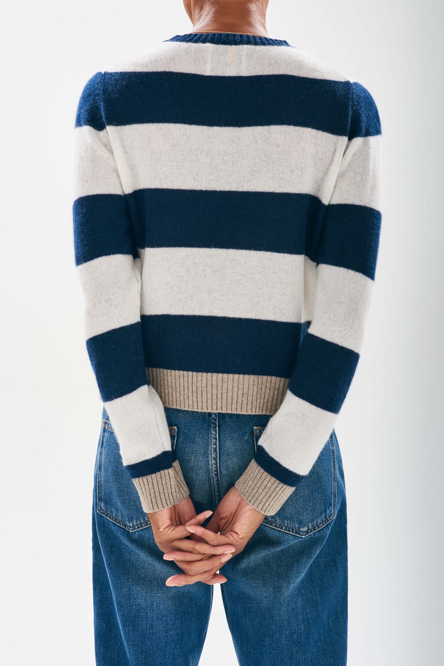 Cashmere Contrast Stripe Crew