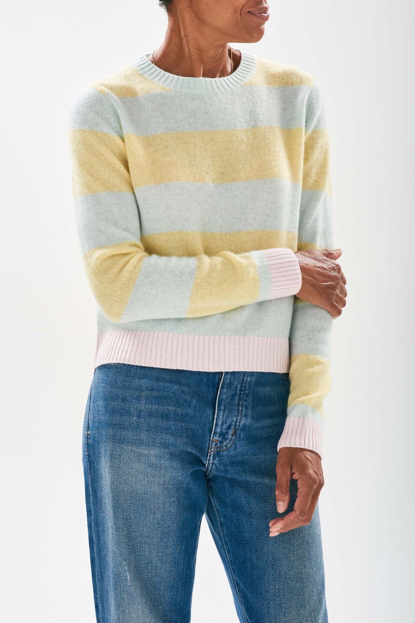 Cashmere Contrast Stripe Crew