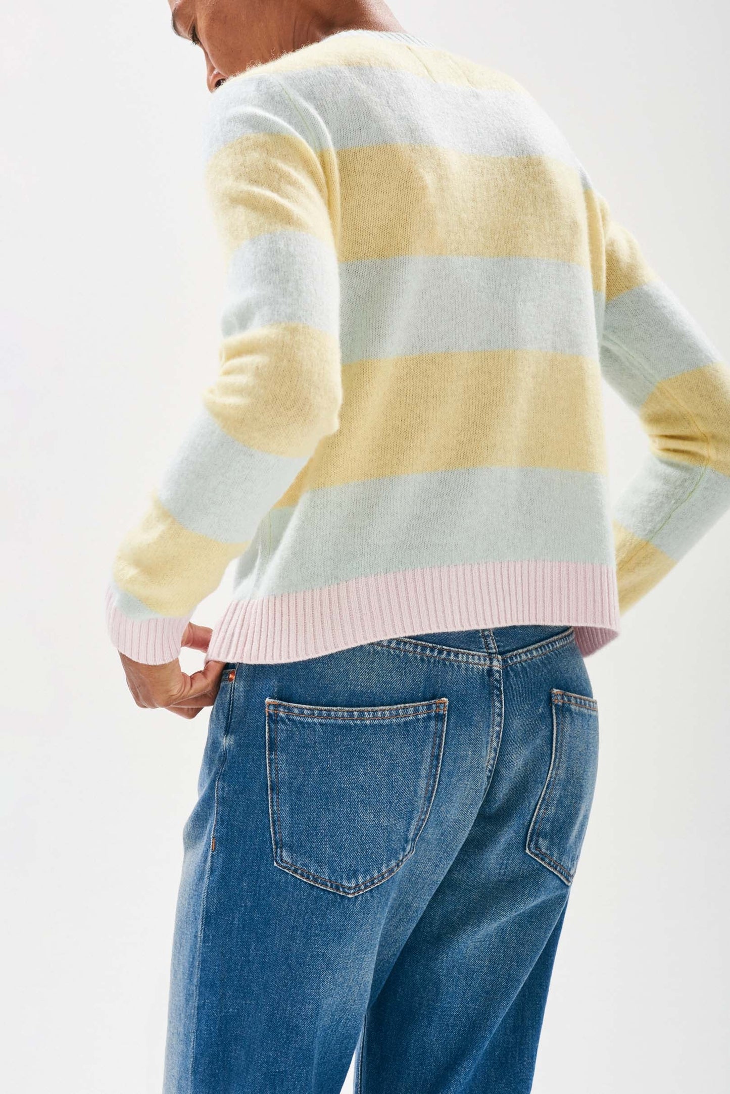Cashmere Contrast Stripe Crew