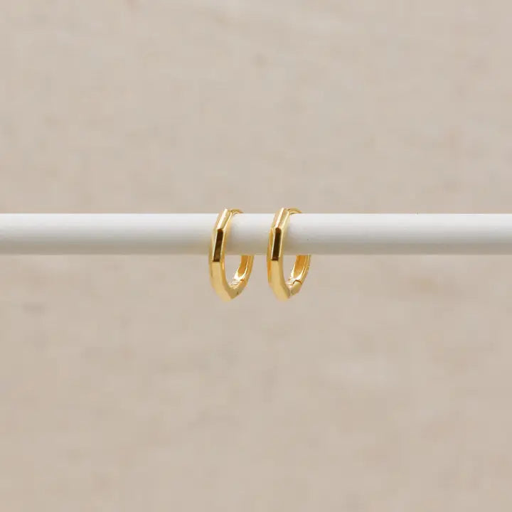 Gold Bevelled Huggie Hoops