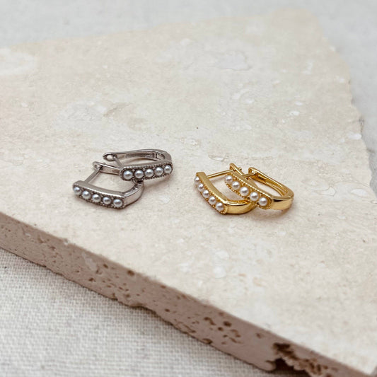 Pearl Huggie Hoops: Silver